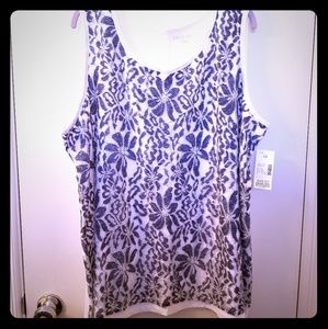 Catherines 2X Navy/White Flowered Lace Tank
